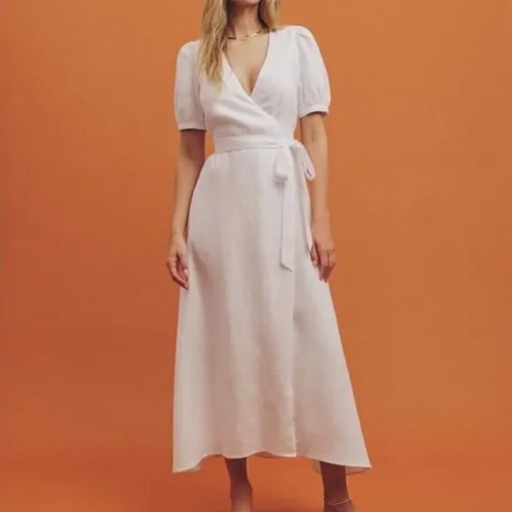Reformation Weiss Linen Wrap Dress Midi White S